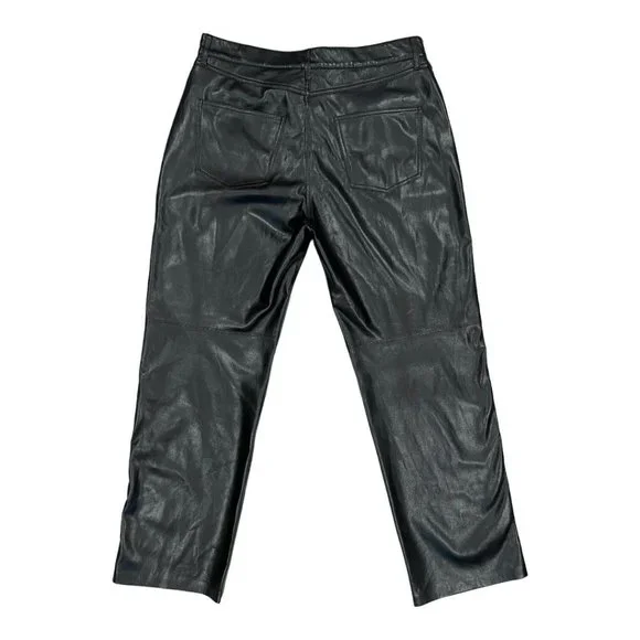 Nanushka Vinni Vegan Faux Leather Crop Straight Leg Trouser Pants - Picture 7 of 8